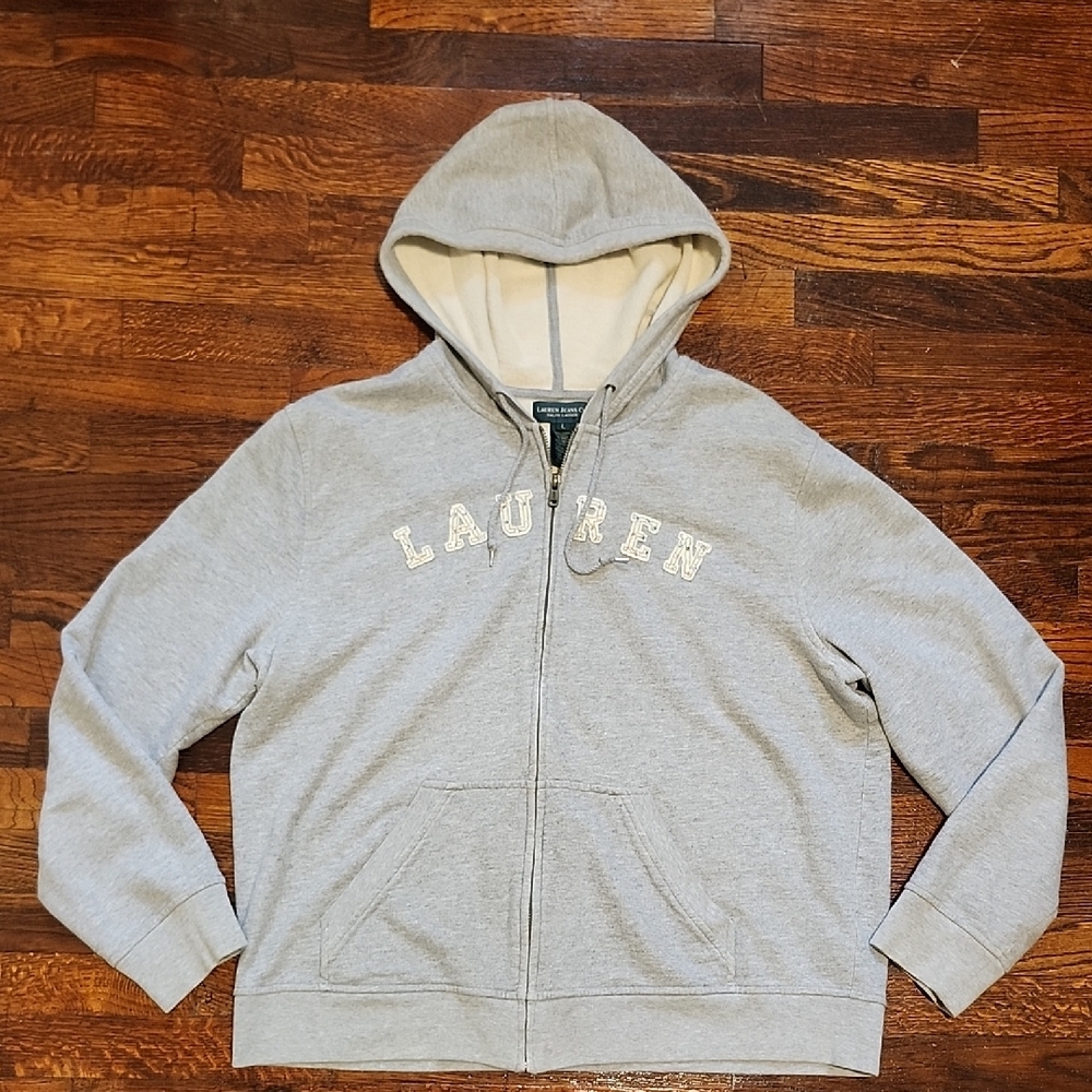 Lauren Jeans Co Vintage Light Gray Zip Up Hoodie Rhinestones Streetwear Preppy